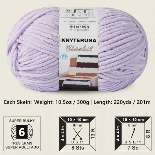 #6 Super Bulky Blanket Yarn for Crocheting - 4 Skeins(Each 10.5oz/300g, 220yds/201m), Chunky Chenille Thick Plush Big Soft Yarn for Crocheting Knitting Blankets, Lavender Fog - color: Lavender Fog
