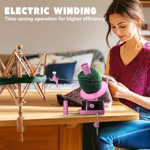 Electric Yarn Ball Winder, 13oz Dual Strong Tension Knit Spinner | Automatic Crochet Wheel for Crocheting Knitting Mothers Day Birthday Gift, Swift Weaving Ball Yarning Cake Roller - color: Pink, style: Standalone Set