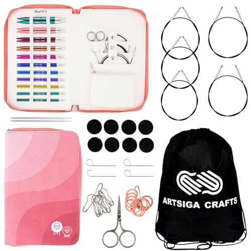 KnitPro Zing Regal 4-Inch Interchangeable Circular Knitting Needle Set | US 2.5, 3, 4, 5, 6, 7, 8, 9, 10, 10.5, 11 Incl. 5 Coated Cable, & More, Fabric Case, Project Bag