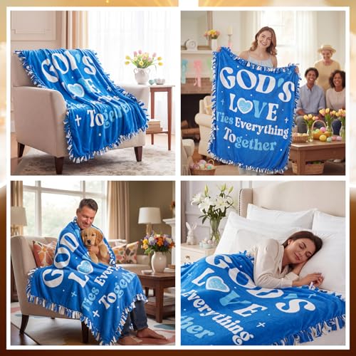 Chumia 2 Pcs/1 Set Religious God's Love Tie Blankets Craft Kit 57 x 57 Inch Christian Blanket Gifts for Women 2026 VBS DIY No Sew Fleece Fabric God's Love Ties Everything Together Tie Knot Throw - style: Religious God's Love