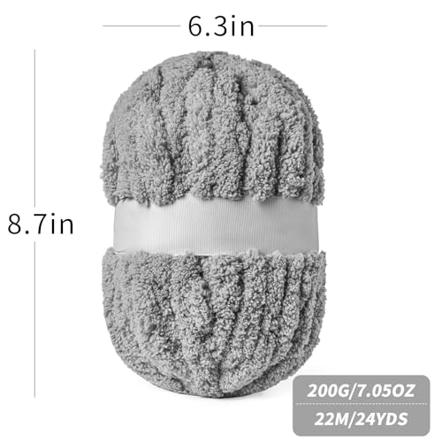 10 Pack Light Gray Fuzzy Chunky Yarn for Hand Knitting, Bulky Thick Fluffy Chenille Yarn for Crocheting, 240yds/70.5oz Jumbo Crochet Yarns, Soft Chunky Knit Blanket Yarn for Crochet - color: 10 Light Gray