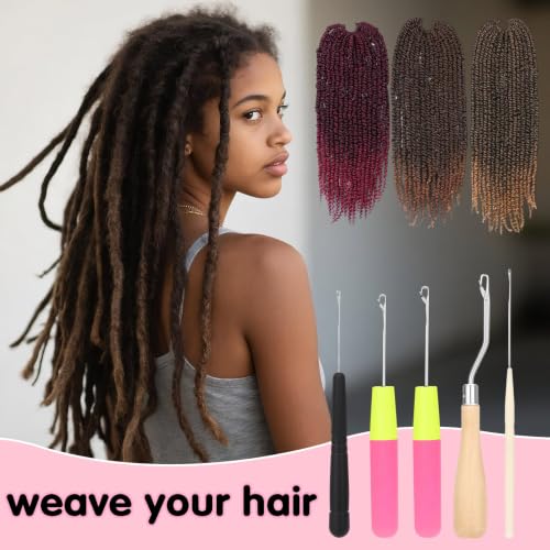 10Pcs Crochet Hooks for Hair Set for Passion Twist Crochet Hair Extensions | with 5 Crochet Needles, Edge Brush, Bristle Brush, Rat Tail Comb, 2 Gator Clips,Latch Hook