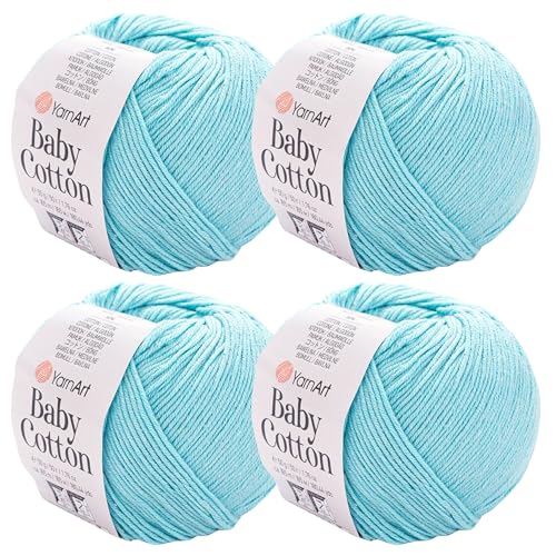 YarnArt Baby Cotton Yarn 4-Pack – Soft Knitting Yarn for Baby & Summer, 50% Cotton 50% Acrylic, 1.76 Oz Each, 180.44 Yds/Skein – Ideal for Amigurumi & Crochet Projects (446) - color: 446