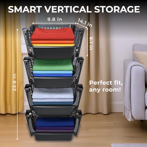 Skywin Stackable Storage Bins Open Front for Pantry Storage, 4 Pack - Black | Sturdy Plastic, Easy Stacking, Breathable & Open Front Design, Pantry Storage for Snacks, Toiletries, and Small Essentials - color: Black