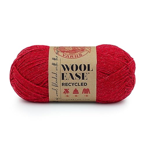 Lion Brand Yarn, Wool-Ease Recycled Crochet Yarn, Red, 1 Pack | Recycled Worsted Weight Wool Acrylic Blend Knit & Crochet Fiber for Warm Blankets, Cozy Sweaters, Fall & Winter Hats - color: Red, size: 1 Pack