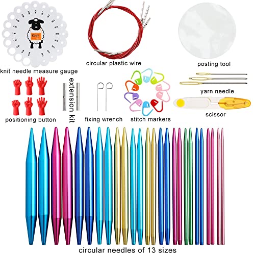 57 PCS Knitting & Crochet Kit, Aluminum Circular Knitting Needles Set 3.0mm–10.0mm with 4 Flexible Cables, Crochet Hooks & Accessories, Beginner Craft Starter Kit with Storage Case - color: Rose Red