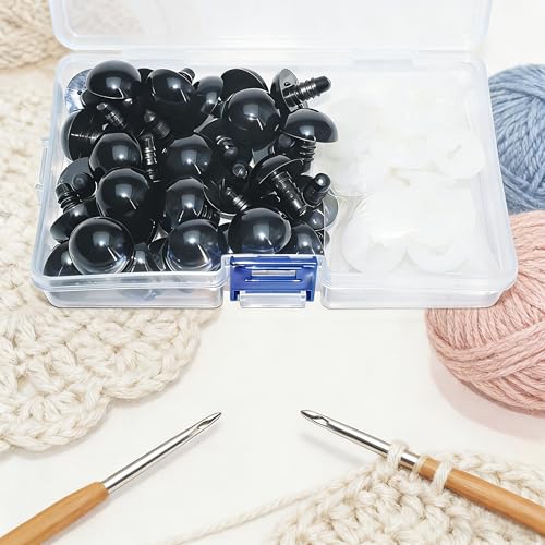 ARTCXC 50pcs 18mm Solid Black Safety Eyes for DIY Crochet Amigurumi | Plastic Craft Eyes with Washers for Crocheting of Puppet Bear Stuffed Animals Dolls DIY Projects.50pcs Eyes + 50pcs Washers - size: 18mm