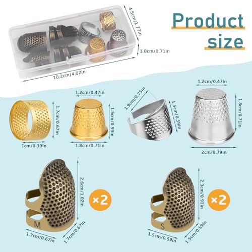 ZMAAGG Thimbles for Hand Sewing, 8 PCS Sewing Thimble, Metal Thimble | Thimbles for Hand Embroidery, Thimbles for Hand Quilting, Leather Thimble for Sewing, Embroidery - size: Basic Version
