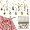 NBEADS 10 Pcs Number 10-100 Acrylic Beads Stitch Markers, Square Number Bead Crochet Knitting Stitch Marker with Leverback Loop Locking, Golden