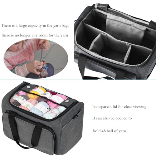 Weabetfu Large Crochet Bag Knitting Bags and Totes Organizer | Huge Yarn Bag Storage for Travel,Crochet Hooks,Knitting Needles Kit,Supplies,Yarn - Ideal Crochet & Knitting Gift(Grey) - color: Grey