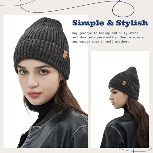 ACUSHLA Waterproof Windproof Winter Hat for Men Women Fleece-Lined Beanie - color: Dark Grey