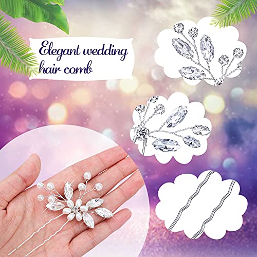 5 Pieces Silver Bridal Hair Comb Crystal Pearl Accents Flower Pins | Rhinestone Accessories for Wedding Updo, Floral Design Ideal Bride Bridesmaids, U-pin Secure Bun Hairstyles Special Occasions - color: Silver