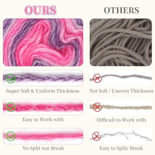 Aeelike Cake Yarn for Crocheting, Soft Ombre Crochet Yarn, Lotus Purple | 6 PCS #3 Light weight 100g(3.52oz) 245m( 267yards), 60% Cotton Blend Gradient Yarn for Blanket Scarves DIY Crafts, Ideal Gift - color: Lotus Purple Gradient, size: 6 pcs