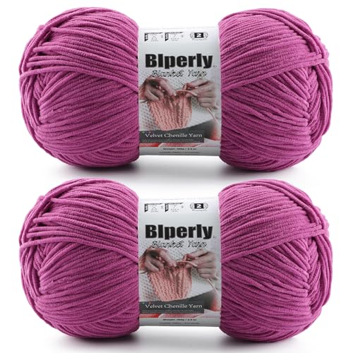 Skinny Chenille Yarn for Crocheting #2 Purple Soft Baby Blanket Fluffy Yarn | 2 Pack of 314 Yds, 3.5 Oz Sport Fingering Weight Fine Yarn, Plush Thin Velvet Yarn for knitting Blankets, Amigurumi Yarns - color: Violet