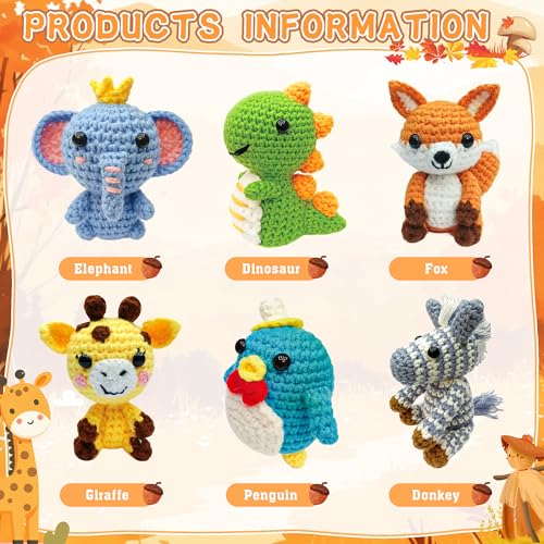 Asopetch 6Pcs Crochet Kit for Beginners, DIY Craft for Adults and Kids, Great Gife for Crochet Lovers, Crocheting Animal Kits with Step by Step Videos,Yarn,Crochet Hook,Birthday, Holiday Gift