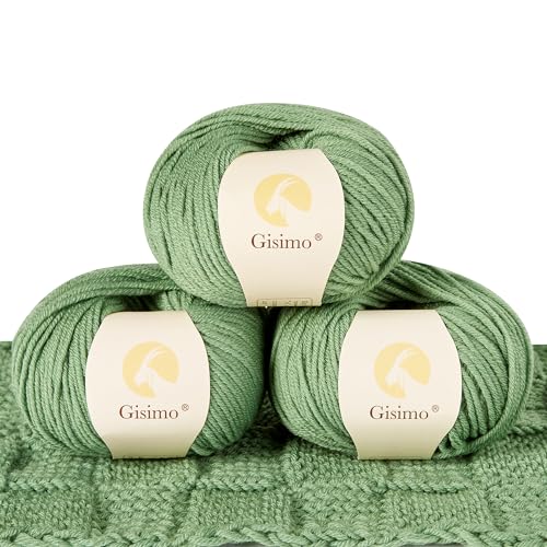 100% Merino Wool Yarn, 6-Ply Luxurious and Soft Yarn for Hand Knitting & Crocheting, 1.76 OZ/50g, 127 yds/116 Meters(Grass Green, 3 Balls) - color: Grass Green, size: 3 balls