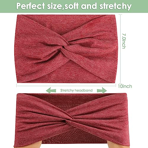 Extra Wide Headbands for Women, 7'' Large Cotton Like Turban Knotted Bandana Head Bands for Women Non Slip, Boho Headbands for Women's hair bands for women's hair 6 Pack - color: 6Pcs Dark Colors