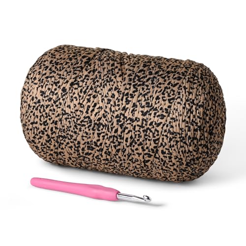 (800g/228yds) T Shirt Yarn, Soft Tshirt Crochet Yarn for Crafts and DIY Knitting Crocheting Cloth/Bag/Basket/Coaster, 100% Polyeste Elastic Fabric Chunky Thick Yarns for Crocheting (Leopard Print) - color: Leopard Print