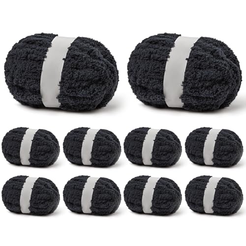 10 Pack Carbon Gray Fuzzy Chunky Yarn for Hand Knitting, Bulky Thick Fluffy Chenille Yarn for Crocheting, 240yds/70.5oz Jumbo Crochet Yarns, Soft Chunky Knit Blanket Yarn for Crochet - color: 10 Carbon Gray