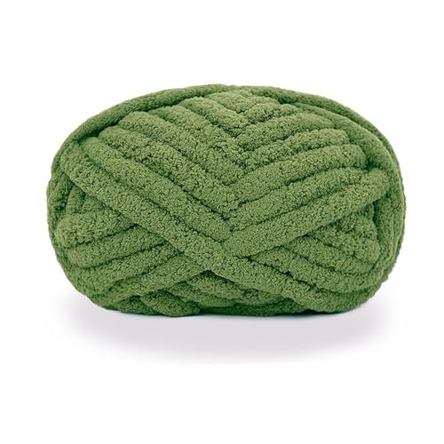 Chunky Knit Chenille Yarn for Hand Knitting Blankets, Super Soft Big Jumbo Blanket Yarn (Olive Green) - color: Olive Green