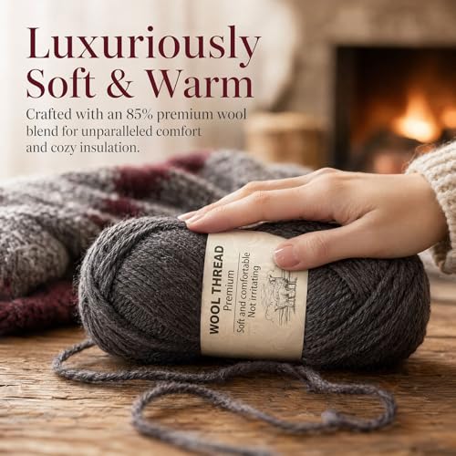 Premium Wool Blend Yarn – 3 Skeins (300g Total), 85% Wool 15% Polyester, for Crocheting&Knitting, Soft Skin-Friendly, Ideal for Scarves, Hats, Blankets & DIY Crafts (26#Dark Heather Gray) - color: 26#Dark Heather Gray