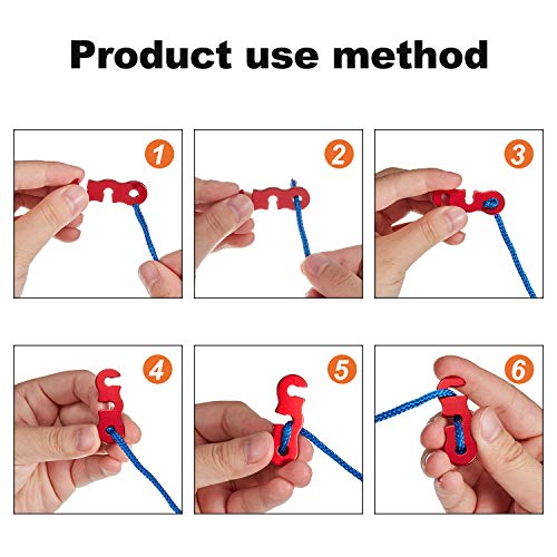 SATINIOR 20 Pieces Guyline Tensioner Aluminum Alloy Tent Cord Paracord Tensioner Guy Line Rope Adjusters Cord Tighteners for Outdoor Tent Camping Hiking Accessories - color: Red