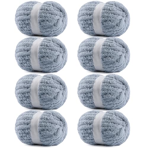 Gray Chunky Yarn for Hand Knitting - #10 Chenille Yarn for Crocheting | 8 Pack Thick Chunky Yarn for Crocheting, Super Bulky Chunky Knit Blanket Yarn (Each 7.94oz/225g, 25yds/23m), Blue Gray - color: Blue Gray