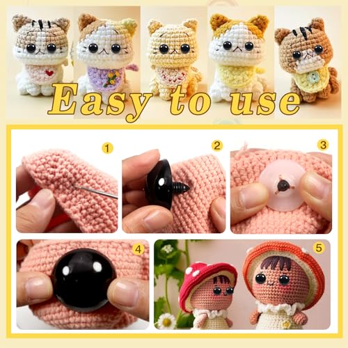TOAOB 8pcs 35mm Large Safety Eyes for Amigurumis Black Plastic Crafts Doll Eye with Washers for DIY Crochet Stuffed Animals Doll Making Supplies - color: Black, size: 35mm
