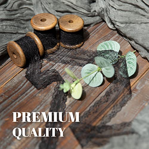 Vitalizart Blace Lace Ribbon Sewing Fabric 3 Rolls Floral Lace Trim 15 Yds | Wooden Spool Fabric Ribbons For Crafts Gift Wrapping Wedding Flower Bouquet Bridal Shower Baby Shower Birthday Hair Bows - color: Black