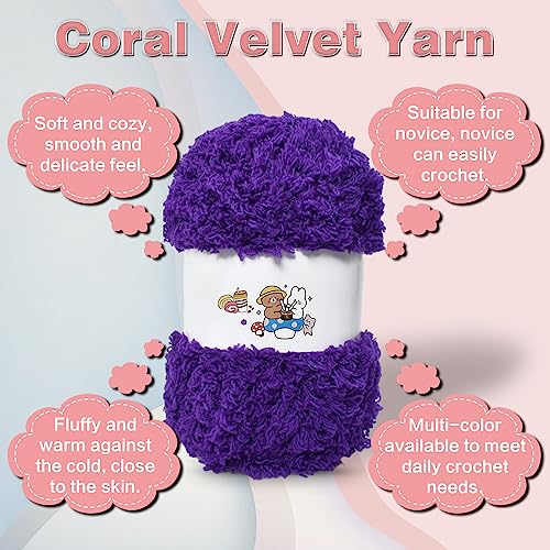 6 PCS Soft Coral Velvet Chenille Yarn for Crocheting,Fluffy Yarn for Knitting and Crochet DIY Craft,Warm Crochet for Bag Hat Scarve Gloves Slippers Dolls(Violet) - color: violet