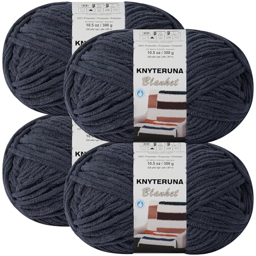 #6 Super Bulky Blanket Yarn for Crocheting - 4 Skeins(Each 10.5oz/300g, 220yds/201m), Chunky Chenille Thick Plush Big Soft Yarn for Crocheting Knitting Blankets, Charcoal Grey - color: Charcoal Grey