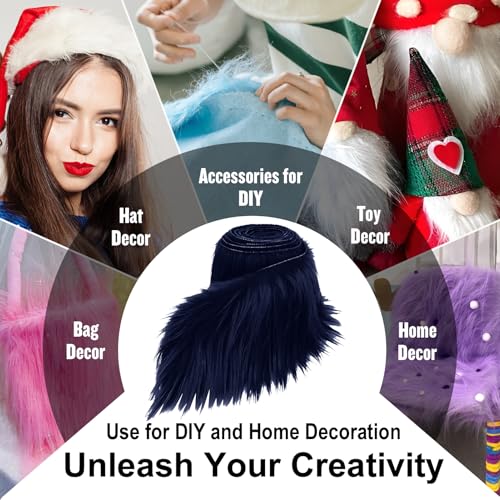 Navy Blue 2x60Inch Faux Fur Shaggy Plush Faux Fur, Fabric Precut Strips Fluffy Fuzzy Faux Fur, Craft Beard Hair, Beard Miniature Dolls Rugs Mats Gift, Winter Halloween Christmas Costume Party Decor - color: Navy Blue
