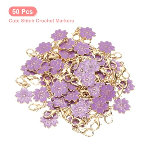 PATIKIL Flower Crochet Stitch Markers, Knitting Cherry Blossom Charm Marker for DIY Craft - color: Purple