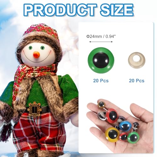 PATIKIL 24mm Safety Eyes, 20Pcs Realistic Doll Crocheting Safety Eyes with Washers for Decor Crochet Accessories Dolls Craft Halloween, Green - color: Green, size: 24mm