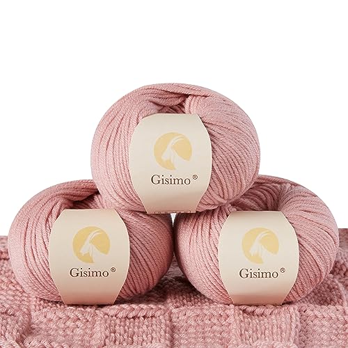 100% Merino Wool Yarn, 6-Ply Luxurious and Soft Yarn for Hand Knitting & Crocheting, 1.76 OZ/50g, 127 yds/116 Meters (Light Pink, 3 Balls) - color: Light pink, size: 3 balls