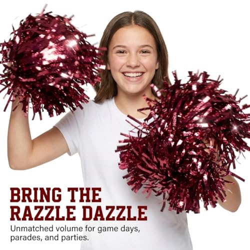 Anderson's Metallic Maroon Foil Textured School Spirit Shakers- Pack of 10 | Anderson's Metallic Pom Pom , For Cheerleader, Football, Basketball, Homecoming, Team Party, Dance Performance - color: Maroon