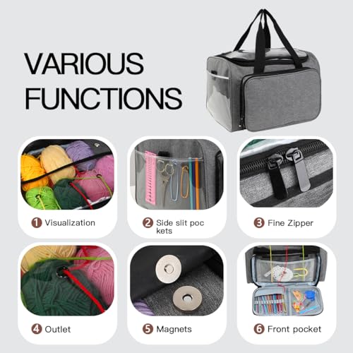 Weabetfu Large Crochet Bag Knitting Bags and Totes Organizer | Huge Yarn Bag Storage for Travel,Crochet Hooks,Knitting Needles Kit,Supplies,Yarn - Ideal Crochet & Knitting Gift(Grey) - color: Grey