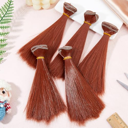 DICOSMETIC 5Pcs Doll Wig Doll Hair 15.5cm Straight Short Doll Hair High Temperature Fiber Doll Hair Wefts Doll Making Kits Doll Hair Extensions Brown Faux Hair Replacement for Doll Hair Crafts - color: Brown