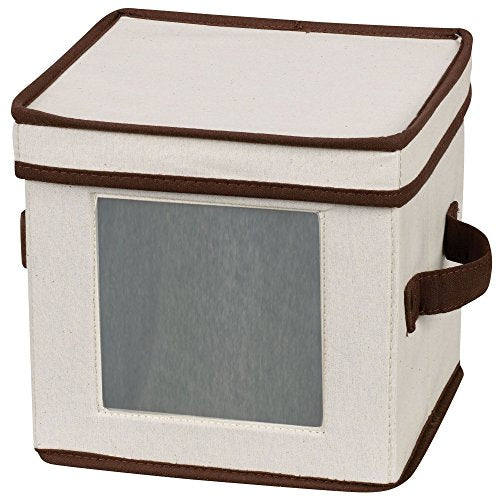 Household Essentials Salad Plate Windowed Panel Storage Chest with 12 Compartments, Cream with Brown Trim - color: Natural, size: 1 Count (Pack of 1)