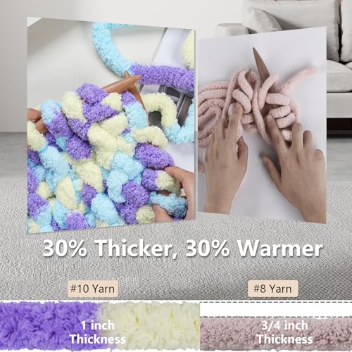Cozyful Chunky Yarn for Hand Knitting - #10 Chunky Chenille Blanket Yarn, Jumbo Big Thick Chunky Yarns for Crocheting, Tie Dye Bulky Knit Yarns, 8 Skein (20 yds 8 oz Each Skein), Purple&Yellow&Blue - color: Purple&Yellow&Blue