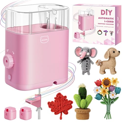 Electric iCord Knitting Machine,Adjustable Tension, Automatic Rope Braider | i Cord Making Crochet Machine, Automatic Rope Braider for DIY Bracelet, Bees, Maple Leaves, Deer Craft Projects Weaving - color: Pink