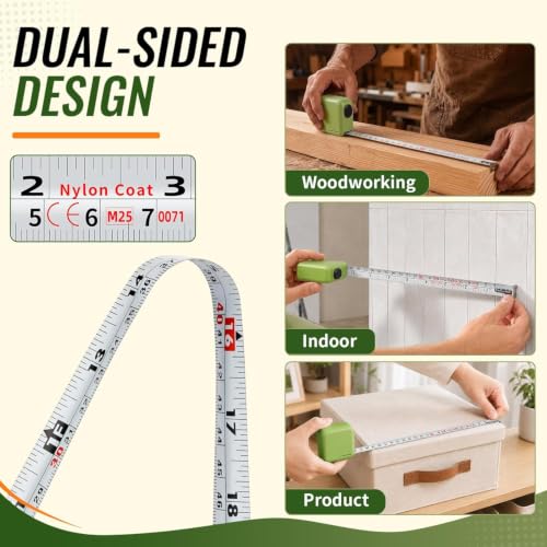 GRENPRO Self-Locking Tape Measure, 10ft/3m Dual Scale, Stiff Blade Green | Shock-absorbent ABS case, nylon coating, rigid blade extends straight without sagging, for carpentry, layout & renovation - color: Green