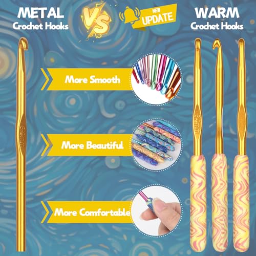 Coopay Warm Crochet Hook, Ergonomic Crochet Hook Set Soft Grip-Starry Night | 2.0mm-6.0mm Aluminum Crochet Needles w/ Long Handle for Grandma Crochets Yarn Craft - Premium Knitting & Crochet Supplies - color: Gorgeous Starry Night