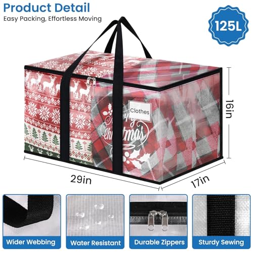 RoomHacks Moving Bags, Heavy Duty Large Storage Bags, 125L, 2 Pack, Clear | Water-Resistant Packing Bags with Reinforced Handles & Dual Zippers, Foldable Storage Totes for Dorm Move & Home Organization - size: 125L- 2Packs