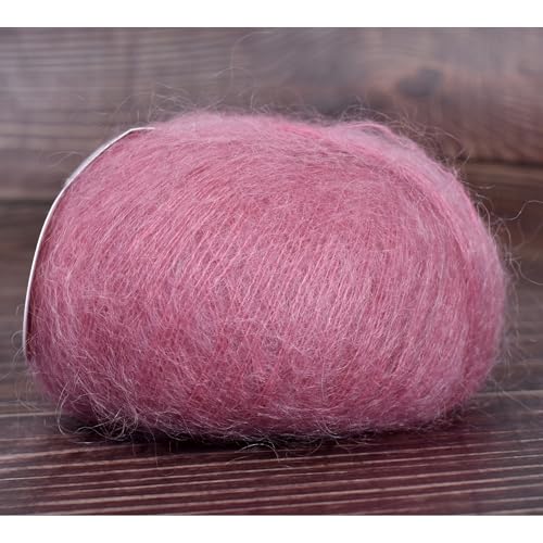 Kid-Silk Mohair Yarn, Lace Weight, 4 Balls 100g, 1420 yds | Yarnique 61% Super Kid Mohair & 20% Silk | Airy Halo | Soft Glow（30 Dusty Rose） - color: 30 Dusty Rose