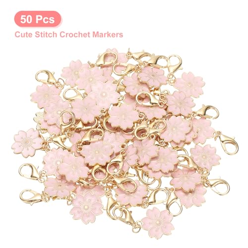 PATIKIL Flower Crochet Stitch Markers, Knitting Cherry Blossom Charm Marker for DIY Craft - color: Pink