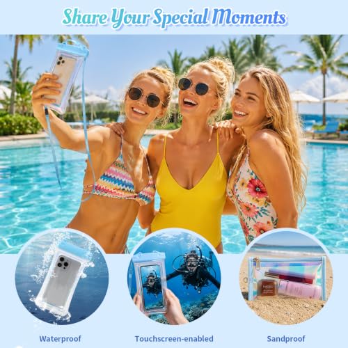 Sisipoet Women Clear Beach Bag, Large Iridescent Clear Tote Bag with Phone Pouch and Strap, Heavy Duty Waterproof Jelly Tote - color: Iridescent-blue