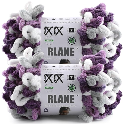 Loop Yarn for Finger Knitting Soft - Chunky Yarn for Hand Knitting - 2 Pack of 180 G/6.4 Oz - #7 Jumbo - 18 Yards - Chenille Blanket Yarn for Crocheting Blankets (2, Gray - White - Purple) - color: Gray - White - Purple