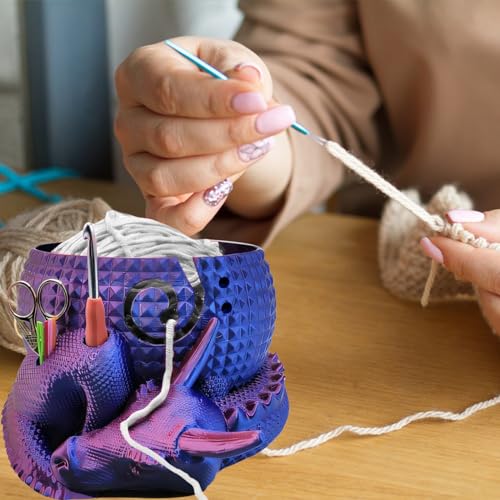 Fantasy Dragon and Egg Large Yarn Bowl for Crocheting Funny,Crochet Bowls for Yarn,Yarn Bowl for Knitting,Yarn Holder for Crocheting,Perfect Gifts for the Knitter,8.66inch×7.09inch×4.92inch(Purple)