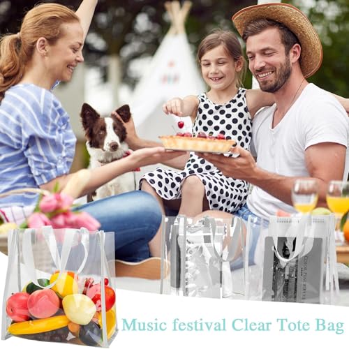 Paterr 30 Pcs Clear Tote Bag Stadium Approved Bulk 10 x 10 x 4 inch Plastic Tote Gifts Bags with Handle for Women Sports Gym(White) - color: White